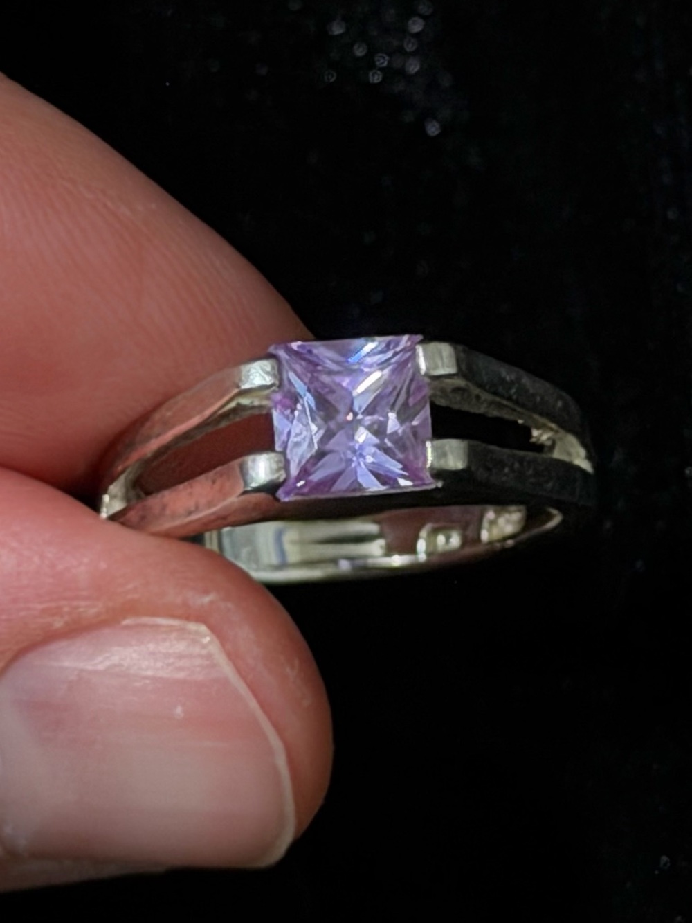 Sterling Silver Ring with Purple Square-Cut Stone